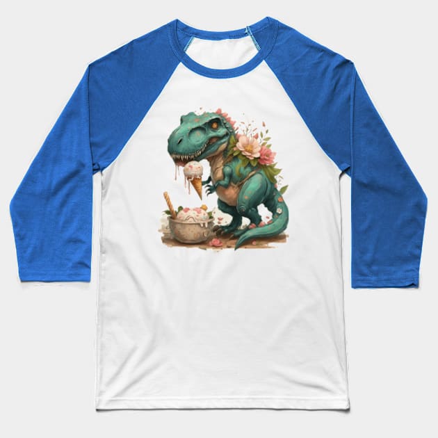 Cute dinosaur eating ice cream gift ideas, dino ice cream gift ideas, trex dinosaur eating ice cream gift tees Baseball T-Shirt by WeLoveAnimals